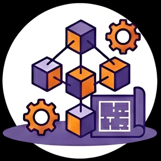 Vernetzte Datenblöcke und Zahnräder von Nordway Logistics symbolisieren eine präzise Infrastrukturplanung und effiziente Systemintegration in der Logistik.