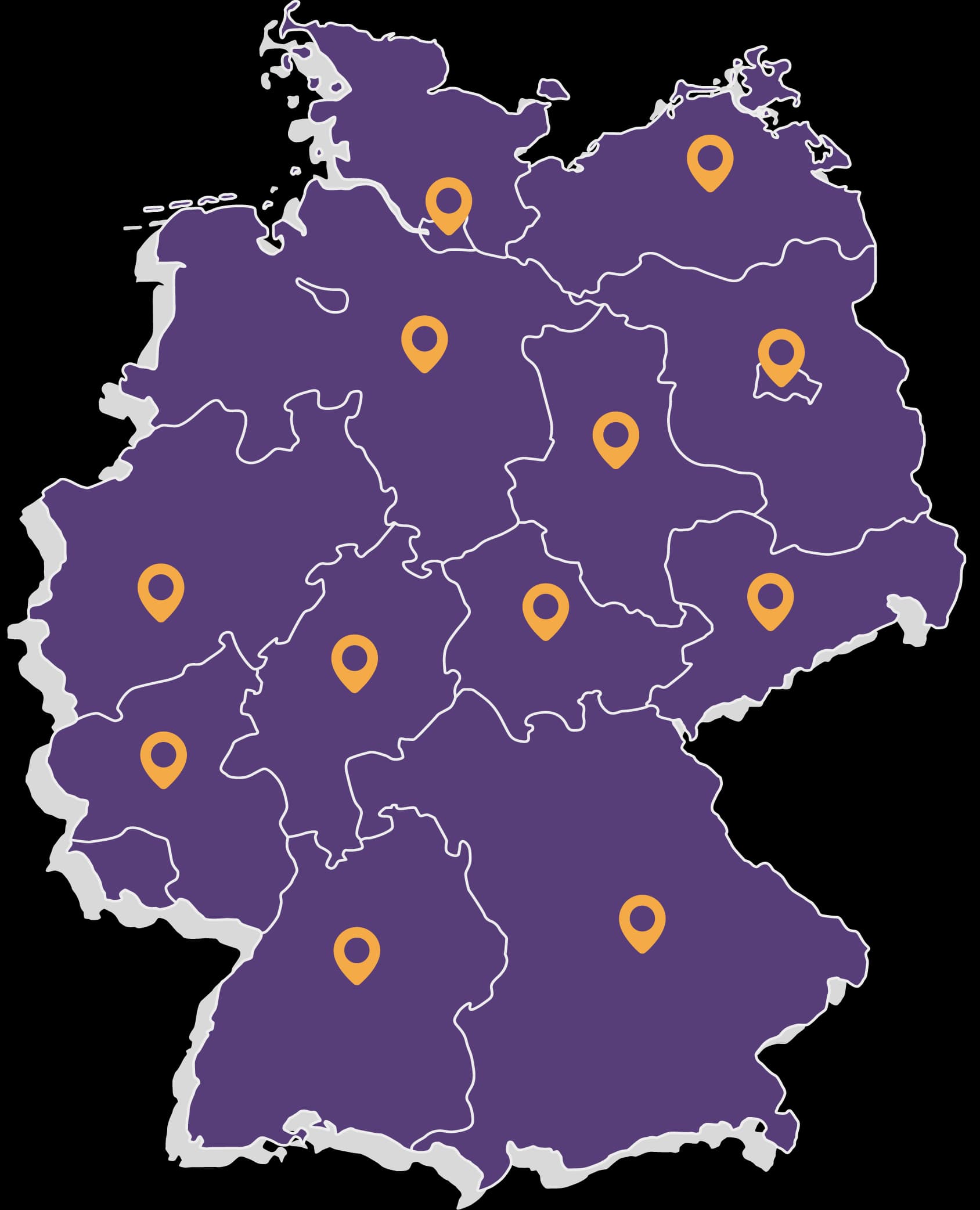 Logistik-Netzwerkkarte von Deutschland mit Standort-Markierungen